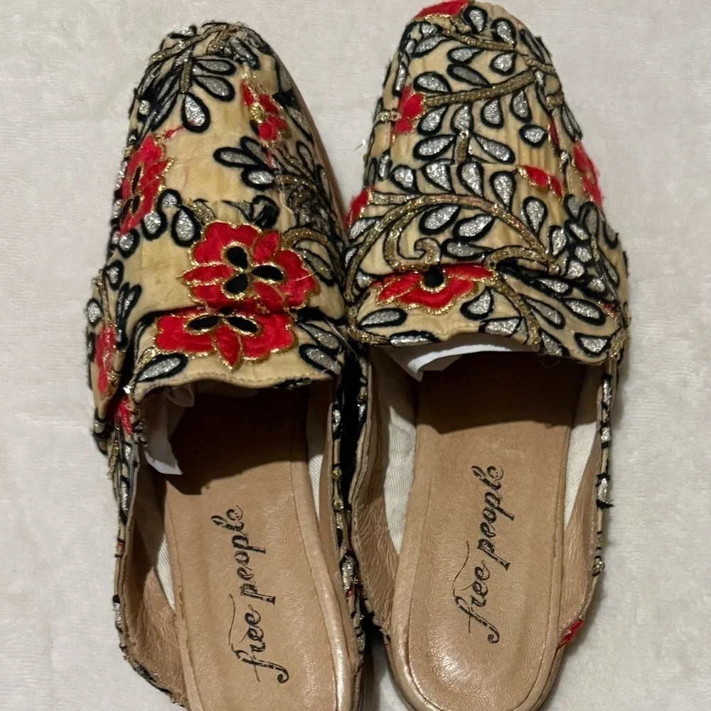 Free People Red and Cream Artistic Flats